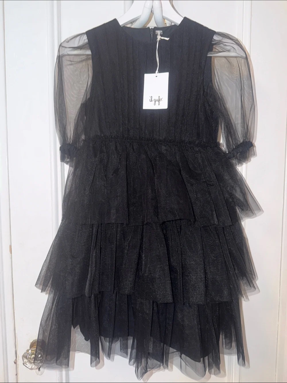 Il Gufo Elegant Black Tiered Tulle Sheet Formal Party Wednesday Addams Dress